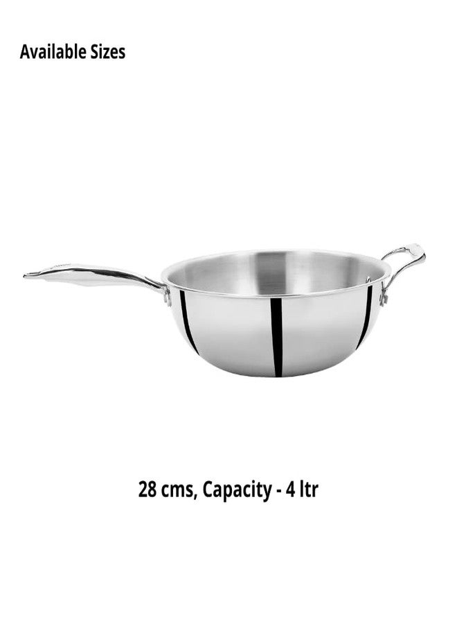DONIV Titanium Triply Stainless Steel Wok with Handle, 28 cm 4 Litre Capacity, 2.5 mm Thick, Chinese Wok with Steel Handles, Induction Friendly, ISI Certified, 5 Years Warranty, Pack of 1 - Image 5